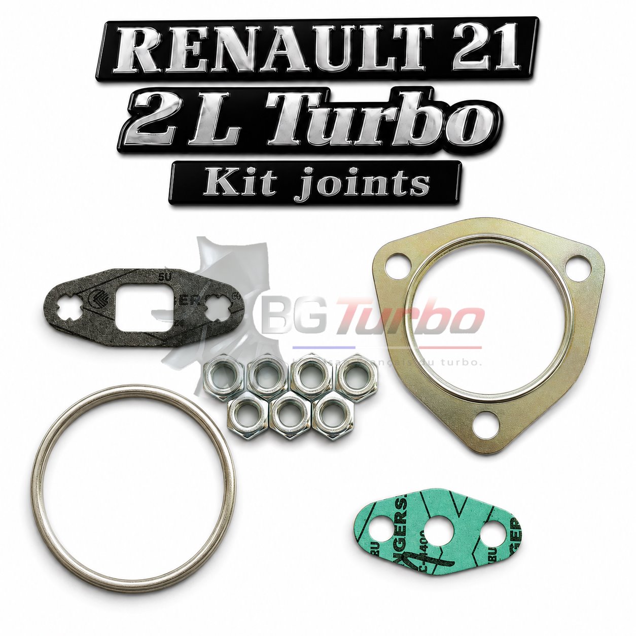 Turbo PIECES DETACHEES - NEUF - KIT JOINTS - R21 TURBO - 466948JOINT CARTER TURBINE+ JOINT DOWN PIPE+ JOINT ARRIVEE+ JOINT SORTIE+ 4 ECROUS 10X150+ 3 ECROUS 8X125
